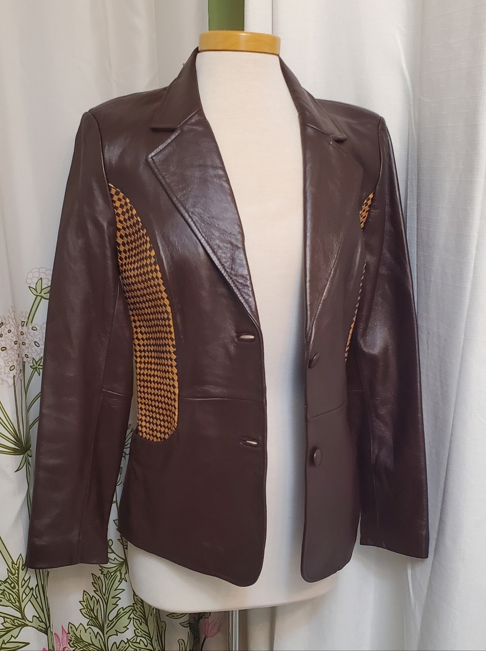 Sharif Studio Jacket Brown Genuine Leather Weave Women's Small Blazer Coat
